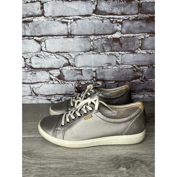 ECCO Soft 7 Stone Metallic Silver Leather Casual Sneakers Women Sz 40EU/9.5M US - Picture 14 of 16